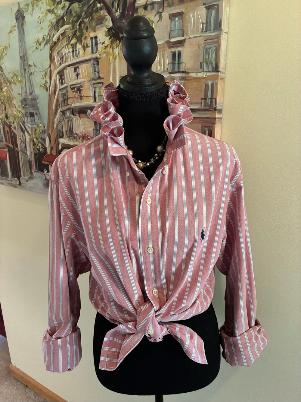 Ralph Lauren Pink and White Striped Button-Down Shirt